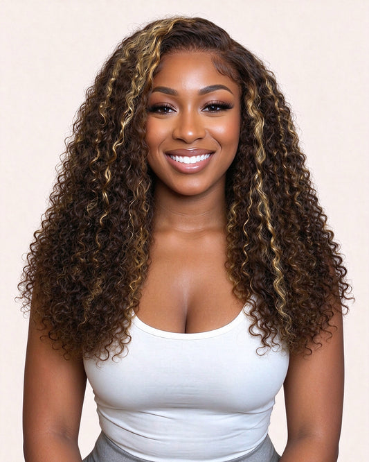 Nala 4/27 Honey Highlight Kinky Curly 5×5 Transparent Lace Wig